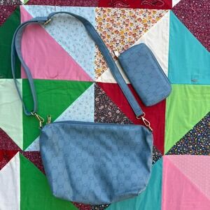 Blue Y2K Bebe crossbody bag with matching wallet